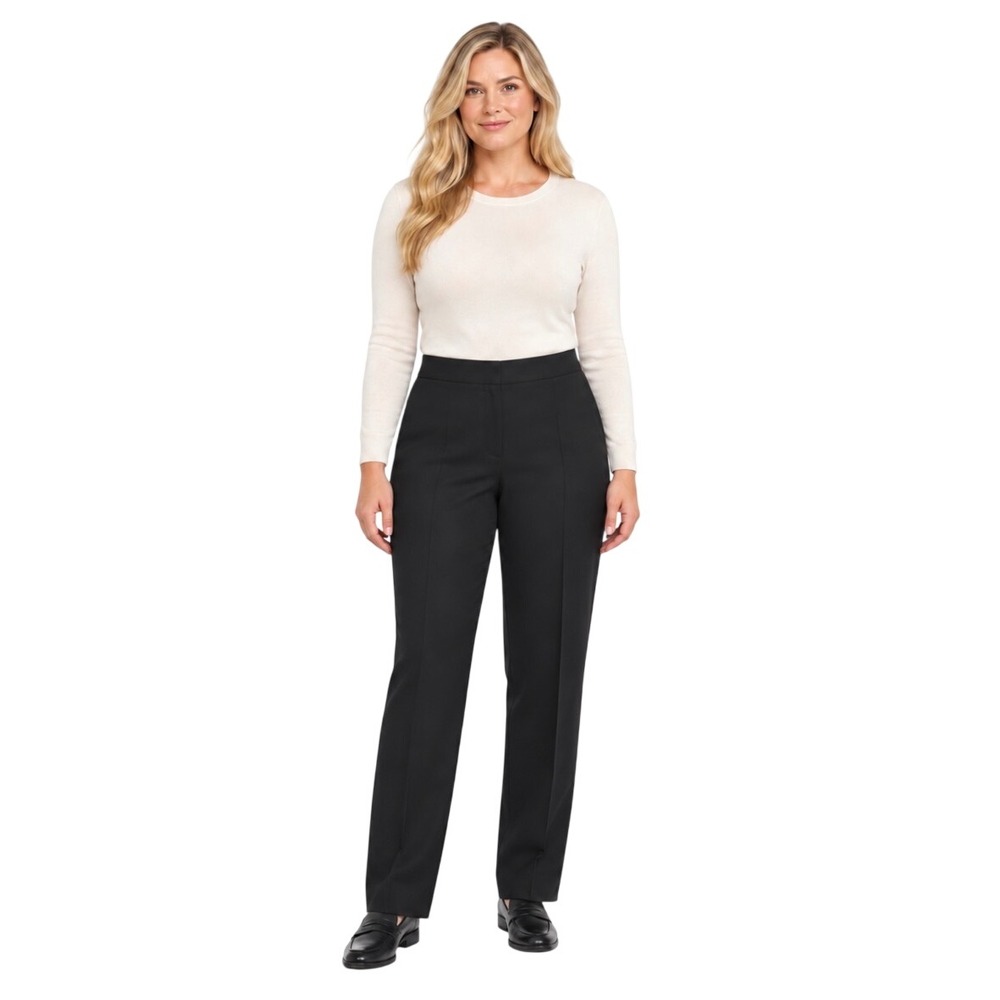Lafayette 148 New York Black Virgin Wool Blend Straight Leg Trousers Pants 16
